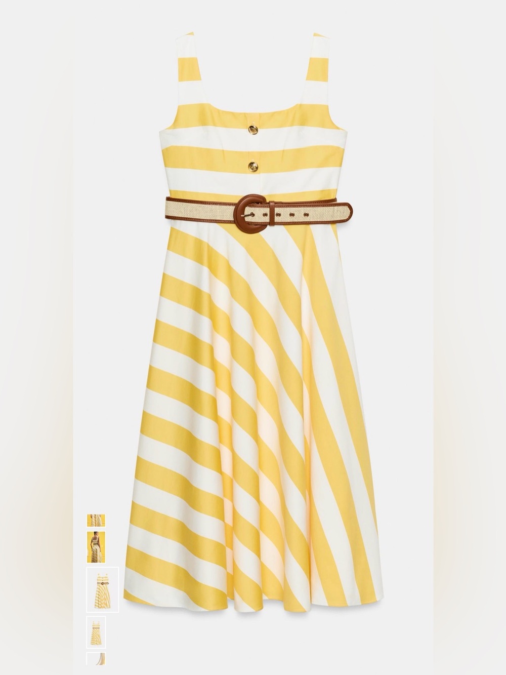 Zara Yellow and White Striped Belted Midi Dress